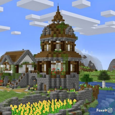 Minecraft Tutorial | Ultimate  Survival Tower Minecraft Cylinder Building, Minecraft Square Tower Roof, Domed Roof Minecraft, Dome Building Minecraft, Minecraft Circle House Ideas, Minecraft Dome Ideas, Library Minecraft Ideas Outside, Minecraft Circle Tower, Circle Roof Minecraft