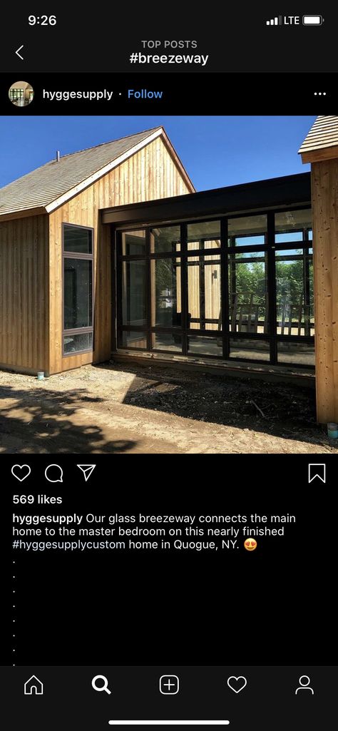 Two House Connected, Glass Breezeway, Concrete Farmhouse, Craftsman Bungalow Exterior, Balcony Exterior, Glass Walkway, House Renovation Projects, Covered Walkway, Harbor House