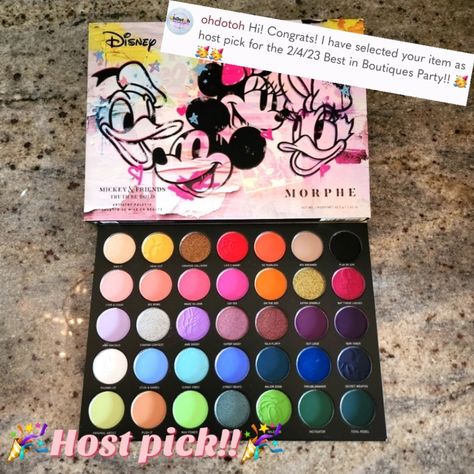 Brand New In Box Morphe Disney Mickey & Friends Truth Be Bold Eyeshadow Palette The Truth Be Bold Artistry Palette Has 35 Impressive Shimmer And Matte Eye Shadow Shades. If You Look Closely, You Can See An Imprint Of Mickey's, Minnie's, And Some Of The Other Characters' Faces Embedded In The Shadows. This Impressive Palette Is Not For Fans Of Neutral Makeup Looks; It's Full Of Colorful Hues Like Wild One (Lime Green) And Awe Goody (Lavender). Perhaps You'll Want To Focus On The Blue Hues In The Neutral Makeup Looks, Jaclyn Hill Eyeshadow Palette, Neutral Makeup Look, Morphe Eyeshadow Palette, Bold Eyeshadow, Morphe Eyeshadow, Neutral Eyeshadow Palette, Neutral Eyeshadow, Warm Palette