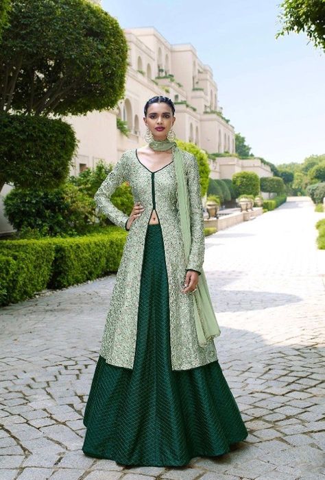 Bottle green designer party wear dress with dupatta Bottle Green Combination Outfit Indian, Pista Green Lehenga Combination, Pista Green Suit Combination, Bottle Green Lehenga Combinations, Pista Green, Mode Abaya, Indian Gowns Dresses, Desi Clothes, Indian Couture