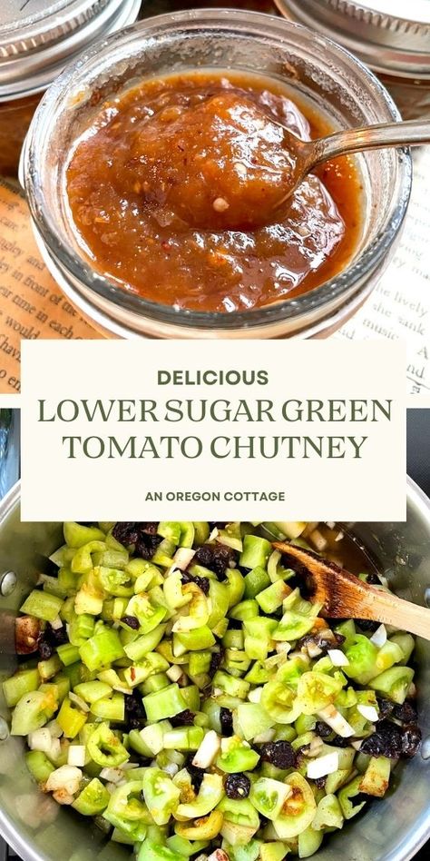 An easy lower sugar recipe for green tomato chutney that combines the tangy goodness of green tomatoes with a touch of sweetness. Mouthwateringly good, it's perfect as a topping for meats and veggies or spread on sandwiches and wraps. Savor the tangy-sweet magic in every bite and reduce waste by using up your green tomatoes! Green Tomato Chutney Recipe, Oregon Cottage, Sandwiches And Wraps, Cottage Recipes, Tomato Chutney Recipe, Best Vegetable Recipes, Preserving Recipes, Green Tomato Recipes, Fresh Tomato Recipes