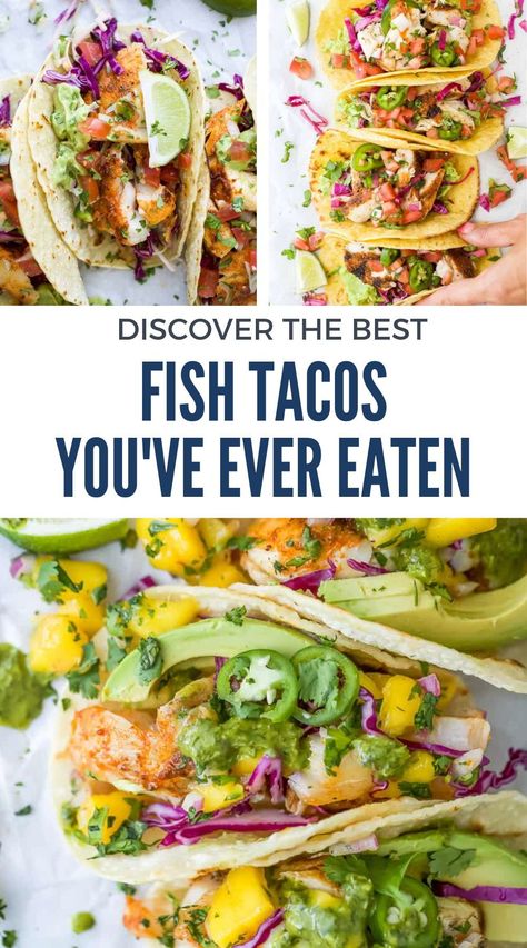 Experience the vibrant flavors of Mexico right in your own kitchen with these mouthwatering fish taco recipes. From crispy battered fish to zesty slaws and creamy sauces, these recipes will transport you to the sunny shores of Baja California with every bite. Best Fish Taco Recipe Ever, Grilled Halibut Fish Tacos, Haddock Tacos Healthy, Tropical Fish Tacos, Basa Fish Tacos, Hawaiian Fish Tacos, Bang Bang Fish Tacos, Best Fish Tacos Recipe, Fish Taco Slaw Recipe