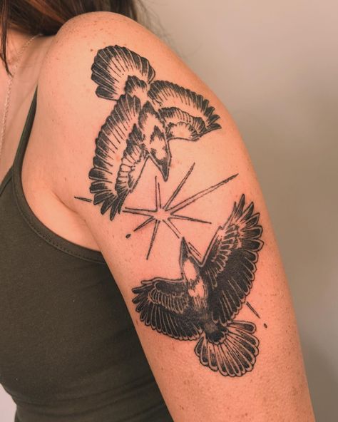 maggie carr | Cosmic bird tango for Kat 🌟🌟🌟⋆｡°✩ lines are healed, details fresh! Thank you for sliding twice :)) * * * * * * #tattoo #tattooideas… | Instagram Spooky Bird Tattoo, Dog With Bird In Mouth Tattoo, Nature Knows No Kings Tattoo, Hozier Tattoo Ideas Unreal Unearth, Woodcut Crow Tattoo, California Condor Tattoo, Bird Elbow Tattoo, Horse Armband Tattoo, Illustrative Dog Tattoo