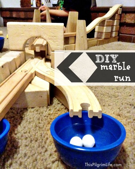 DIY Marble Run - This Pilgrim Life Marble Runs For Kids, Marble Games For Kids, Marble Activities, Marble Run Ideas, Marble Run Diy, Diy Marble Run, Bear Games, Wooden Marble Run, Pilgrim Life