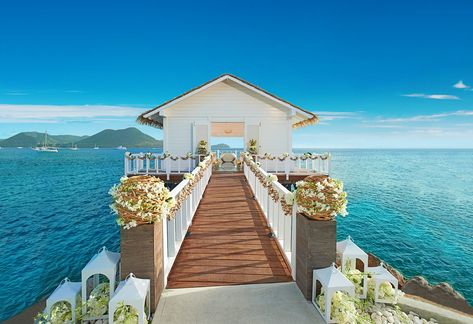 Sandals Grande St. Lucian Spa St Lucia Weddings, Best Destination Wedding Locations, Destination Wedding Caribbean, Unique Destination Wedding, Honeymoon Locations, Sandals Resorts, Overwater Bungalows, Caribbean Wedding, All Inclusive Vacations