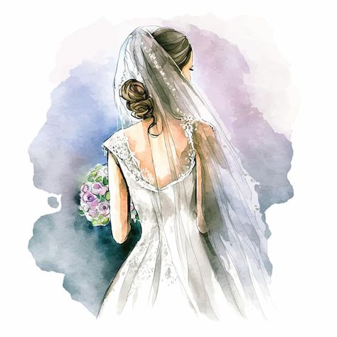 Vector vector bride watercolor paint | Premium Vector #Freepik #vector #hand-drawn-sketch #sketch Bride Painting, Watercolor Painting Wedding, Bride Illustration Drawing, Bride Watercolor, Bride And Groom Watercolor, Bride And Groom Watercolor Painting, Bridal Consultant, Hand Embroidery Videos, Embroidery Videos