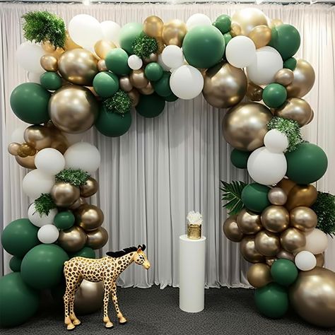 PRICES MAY VARY. 140 PCS GREEN WHITE GOLD BALLOONS DIFFERENT SIZES: Package includes 18 inch balloons 4 pcs, 12 inch balloons 30 pcs, 10 inch balloons 45 pcs, 5 inch small balloons 60 pcs, balloon decorating strip kit 1 set NON-TOXIC & SAFE: Made of latex, safe and non-toxic, recommended to use with a balloon hand pump or electric balloon pump WHAT TO FILL WITH: Latex balloons filled with AIR will stay full for up to 72 hours, while with HELIUM will stay full for 3-6 hours. For best float result White Gold Balloons, Balloon Arch Ideas, Safari Baby Shower Boy, Its A Boy Balloons, Small Balloons, Up Balloons, Garland Arch, Balloon Pump, Balloon Centerpieces