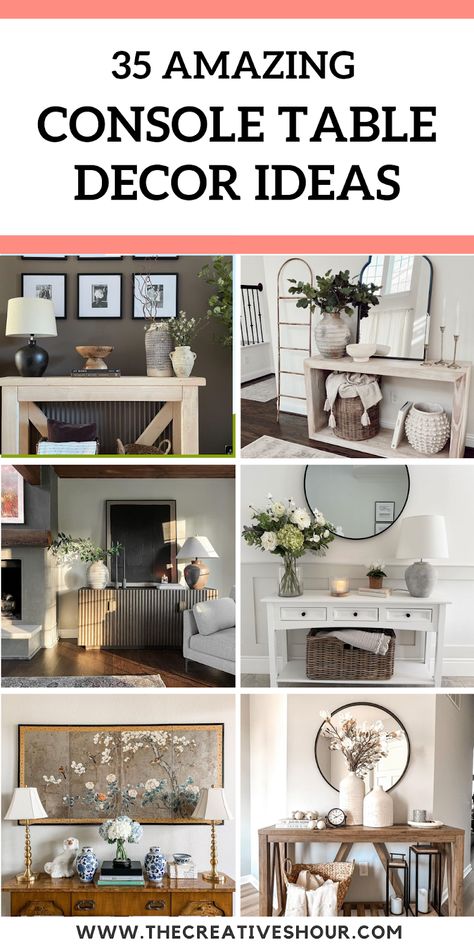 35 Amazing Console Table Decor Ideas You Should Definetly Try Ideas For Sofa Table Decor, Console Hallway Table, Decorating Bottom Shelf Of Console Table, Entryway Sideboard Decor, Farmhouse Entryway Table Decor Ideas, Console Table Decorating Dining Room, How To Style An Entry Table, Kitchen Console Table Decor, White Entry Table Decor