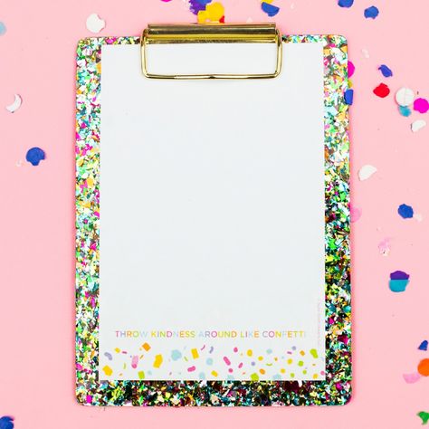 Confetti Clipboard | Faire.com Glitter Notebook, Acrylic Clipboard, Rose Lotion, Teacher Clipboard, Taffy Candy, Candy Club, Nursing Teacher, Glitter Confetti, Great Teacher Gifts