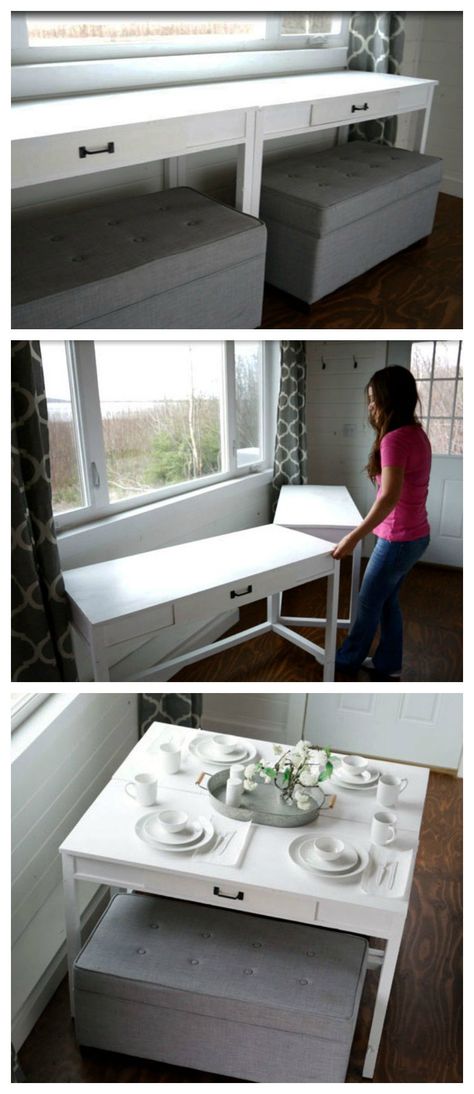 Space Saver: DIY Convertible Desk for Tiny House Casa Open Space, Convertible Desk, Rv Conversion, Tiny House Storage, Trendy Diy, Hiasan Bilik, Tiny Spaces, Hus Inspiration, Built In Desk