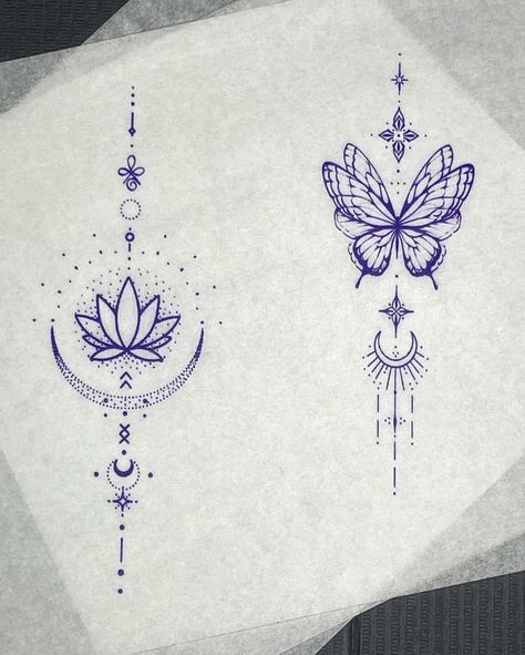 Back Tattoos Lotus Flower, Tattooed Back Women, Phoenix Tattoos Feminine, Tattoo That Wraps Around Thigh, Lover Back Tattoo, Intricate Tattoos For Women, Suncatcher Tattoo, Butterfly Sternum Tattoo Women, Whimsical Tattoo Ideas