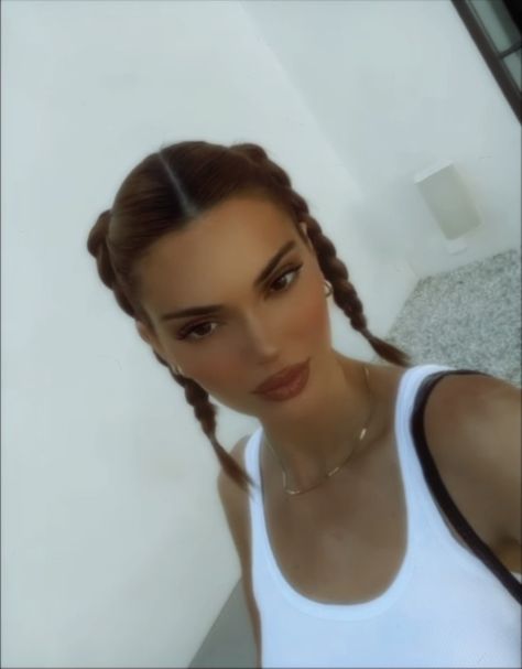 #braids Kendall Jenner Met Gala, High Pigtails, Kendall Jenner Hair, Hair Styels, 2 Braids, Front Braids, Pigtail Braids, Two Braids, Braided Bun