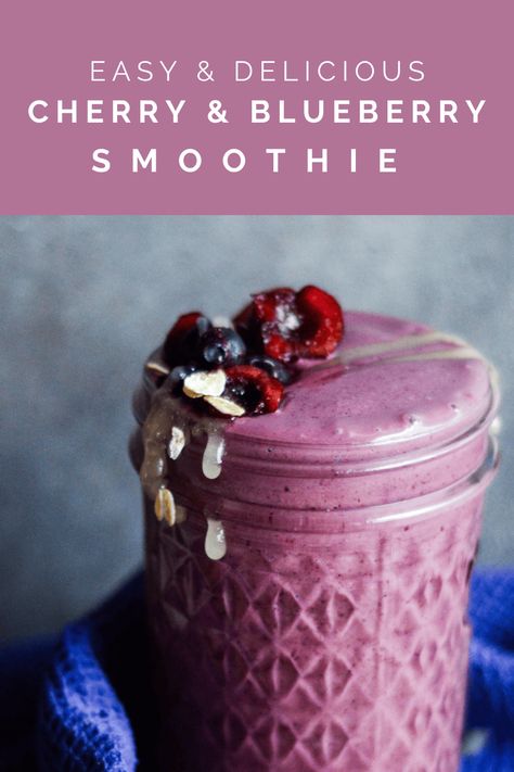 Blueberry Cherry Smoothie Frozen Cherry Smoothie, Energy Boosting Breakfast, Cherry Smoothie Recipes, Smoothie Without Banana, Smoothie Flavors, High Protein Smoothies, Cherry Smoothie, Immune Boosting Foods, Blueberry Smoothie