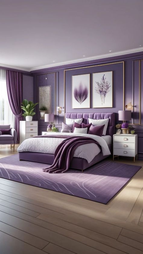 Experiment with different bedroom color schemes to find the perfect ambiance. Whether you prefer soothing pastels or bold hues, the right bedroom color can transform your space into a stylish haven. Lavender Color Room Bedrooms, Lavender Bedrooms, Purple And Gray Bedroom Ideas, Purple Themed Bedroom, Colorful Bedrooms, Nice Bedrooms, Purple Bedroom Ideas, Royal Bedroom Design, Lavender Bedroom