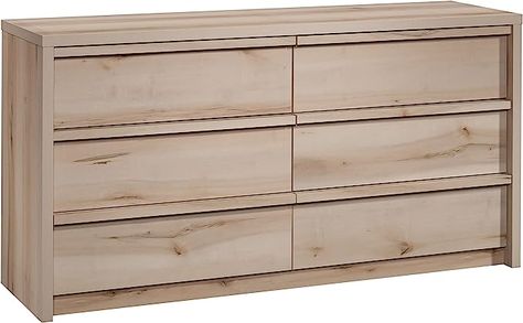 Amazon.com: Sauder Harvey Park 6-Drawer Bedroom Dresser, L: 60.71" x W: 17.48" x H: 31.06", Pacific Maple Finish : Home & Kitchen Cayman Dresser, Wood Bedroom Dresser, Wood Drawer Pulls, Drawer Bedroom, Mid Century Modern Dresser, Laminated Mdf, Amazon Decor, Bedroom Dresser, Wood Bedroom