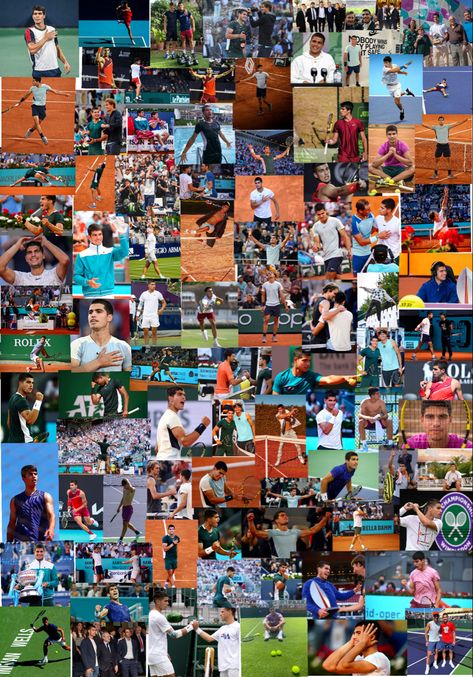 Tennis Players Wallpaper, Tennis Collage, Carlos Alcaraz Wallpaper, Tennis Artwork, Tennis Wallpaper, Tennis Court Photoshoot, Tennis Lifestyle, Atp Tennis, Pro Tennis