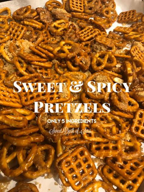 Sweet Pretzel Recipe, Spicy Pretzels, Spiced Pretzels, Pretzel Mix, Blueberry Streusel Muffins, Seasoned Pretzels, Blueberry Streusel, Pretzel Snacks, Sweet Thoughts