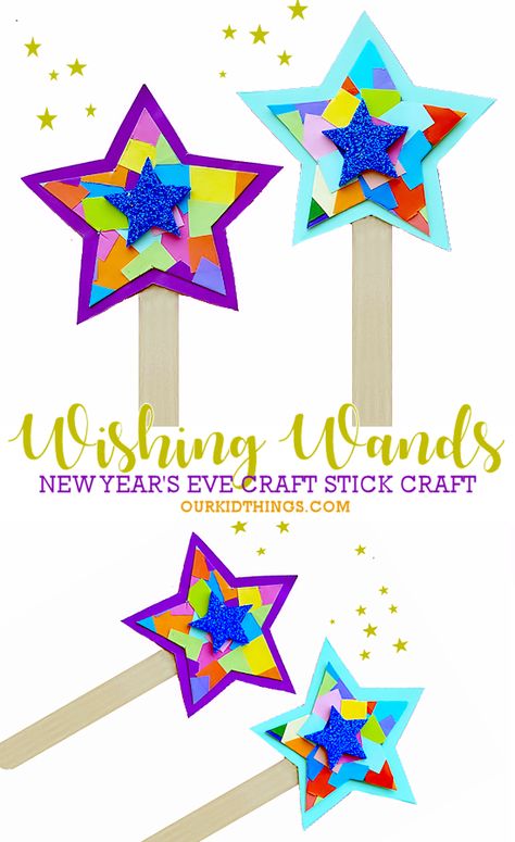 New Year’s Eve Wishing Wands Craft #newyearseve #newyearsforkids #wishingwands #kidscraft #kidcrafts Wishing Wand Craft Kids, Wand Craft Preschool, Wish Crafts For Kids, Star Wand Craft, New Year’s Eve Preschool Activities, New Years Craft For Kids, New Years Arts And Crafts For Kids, New Year’s Eve Activities For Kids, New Years Toddler Crafts