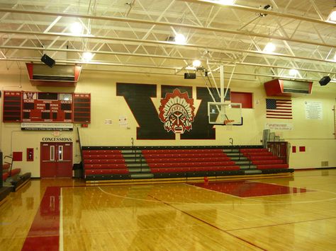 Wayne High School's gym. Highschool Experience, American Highschool, Gym Corner, Bloxburg School, High School Gym, School Gymnasium, High School Dance, High School Prom, School Hallways