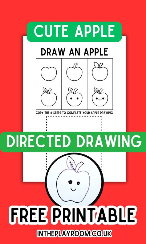 Apple Directed Drawing, How To Draw An Apple Step By Step, Apple Directed Drawing For Kids, Easy How To Draw For Kids, How To Draw An Apple, Apple Activities For Kids, Apple Sensory, Draw An Apple, Directed Drawing Kindergarten