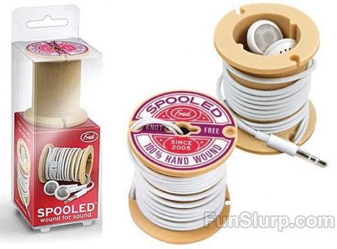 Spooled Cord Wrapper Long Charger, Headphone Organizer, Uncommon Gifts, Wood Spool, Cord Organizer, Charger Cord, Geek Gadgets, Cord Organization, Craft Room Organization