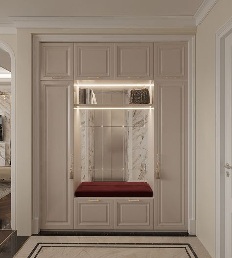 Neoclassical Cabinet, Cabinet Neo Classic, Neoclassic Entrance, Neoclassical Kitchen, Neoclassical Interior Design, Aesthetic Interior Design, Neoclassical Interior, Affordable Interior Design, Neo Classic