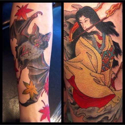 Japanese style art Japanese Bat Tattoo, Aka Tattoo, Japanese Style Art, Bat Tattoo, Japanese Tattoos, Weird Tattoos, Body Adornment, Inspo Board, Great Tattoos