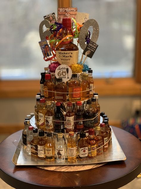 Alcohol Birthday Gifts For Him, Alcohol Birthday Decorations, Airplane Bottle Cake, Liquor Tower Cake, Mini Alcohol Bottles Gift 21st Birthday, 40th Birthday Alcohol Gift Ideas, Alcohol Gift Ideas For Men Diy, Birthday Gift Ideas 50th, Mini Bottles Of Alcohol Gifts Birthday