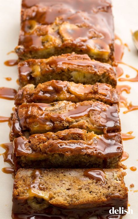 Salted Caramel Banana Bread Is Literally The Stuff Of DreamsDelish Banana Bread With Caramel, Salted Caramel Banana Bread, Caramel Banana Bread, Easy Banana Bread Recipe, Dessert Bread, Banana Recipes, Banana Bread Recipes, Clean Eating Snacks, Nutrition Recipes