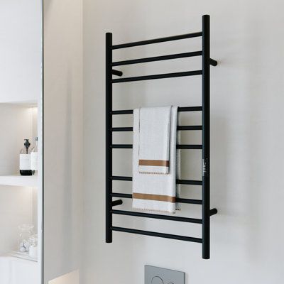 Towel Warmer with Timer and LED Indicator,Wall Mounted,Fast Heating,Built-In Timer with LED Indicators,Easy to Install Finish: Matte Black Towel Rack Warmer, Bathroom Drying Rack, Tiny Bathroom Towel Rack, Towel Drying Rack Bathroom, Wall Towel Rack, Heated Towel Racks Bathroom, Towel Warmer Rack, Ensuite Ideas, Heated Towel Warmer