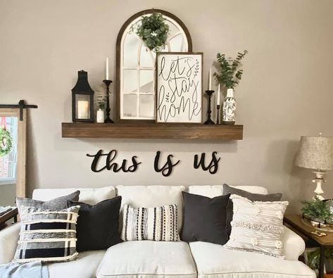 Minimalist Decor Around Tv On Wall, Farmhouse Decor Behind Couch, Above Couch Storage, Above The Coach Wall Decor, Above Sofa Wall Decor Ideas Living Rooms, Farmhouse Above Couch Decor, Living Room Decor Behind Couch, Above The Sofa Wall Decor, Above Couch Wall Decor Farmhouse