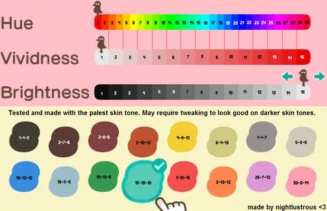 Animal Crossing Hair Color, Acnh Skin Match, Animal Crossing Hair Color Guide, Animal Crossing Skin Tone Guide, Acnh Balloon Colors Guide, Anch Face Paint Codes, Animal Crossing Face Paint Design Grid, Acnh Island Flag Design, Acnh Hair