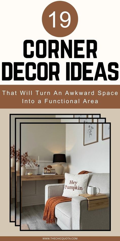 corner decorating ideas Awkward Corner Space Living Room, Small Desk Space, Corner Decor Ideas, Corner Decorating, Corner Decorating Ideas, Cozy Nooks, Desks For Small Spaces, Corner Space, Living Room Corner