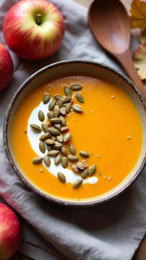 Roasted Butternut Squash and Apple Soup Best Roasted Butternut Squash, Squash And Apple Soup, Butternut Squash Apple Soup, Butternut Squash Apple, Soups Recipes, Apple Cinnamon Bread, Apple Soup, Leftovers Soup, Roasted Butternut Squash Soup