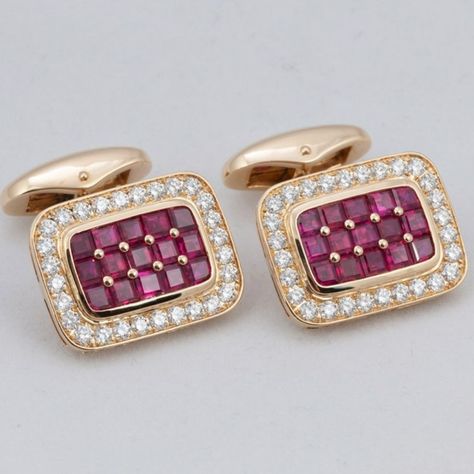 Yellow Gold Ruby and Diamond Cuff Links Diamond Cufflinks Men, Diamond Cufflinks, Car Picture, Diamond Cufflink, Ruby Wedding, Pink Ruby, Man Made Diamonds, Cufflinks Wedding, Cufflinks Men