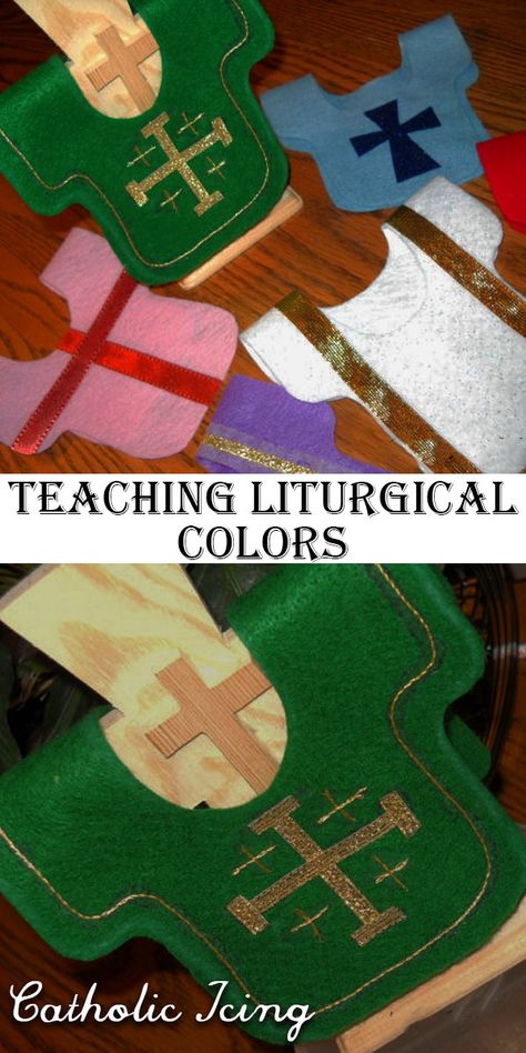 Teaching Liturgical Colors To Kids- Catholic Craft Catechism Crafts, Ccd Crafts, Catholic Liturgical Calendar, Catholic Icing, Catholic Kids Activities, Colors Craft, Liturgical Colours, Catholic Homeschool, Liturgical Seasons