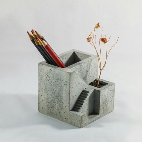 Architects Desk, Architect Gift, Gift For Architect, Pen Storage, Desk Tidy, Concrete House, Stationary Set, House Of Cards, Concrete Blocks