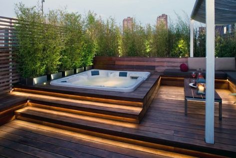 Top 80 Best Hot Tub Deck Ideas - Relaxing Backyard Designs Whirlpool Deck, Modern Hot Tubs, Hot Tub Landscaping, Hot Tub Designs, Design Per Patio, Hot Tub Patio, Relaxing Backyard, Hot Tub Deck, Wooden Deck