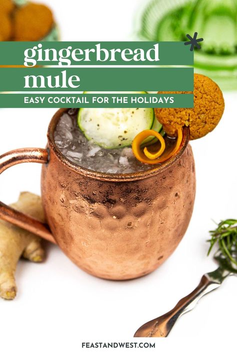 Have a cup of Christmas cheer in the form of a Gingerbread Mule. It's an easy holiday cocktail made with absinthe, ginger beer and lime juice. Christmas Mules, Ginger Beer Mule, Holiday Mules, Absinthe Cocktail, Easy Holiday Cocktails, Cracker House, Mule Cocktail, Mule Recipe, Ginger Snap Cookies