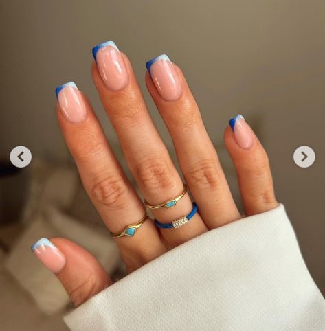 Ombre Blue French Tip Nails, Interesting French Nails, Nude Blue Nails, Blue French Tip Nails Square, Nails Minimalistic, Minimalistic Nails, Blue French Tip Nails, Blue French Tip, April Nails