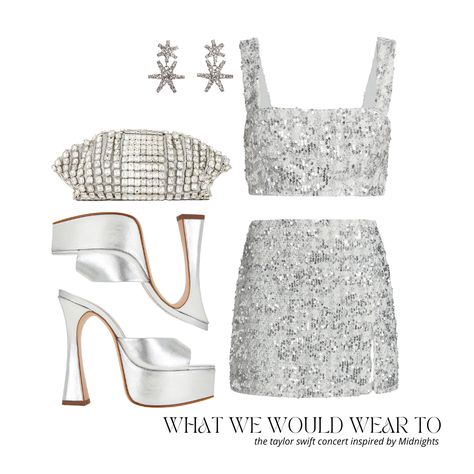 Taylor Swift Inspired Dresses, Taylor Swift Concert Eras, Cas Concert, Sparkle Purse, Weeknd Concert, Midnights Album, Concert Ideas, Eras Tour Outfit, Silver Outfits