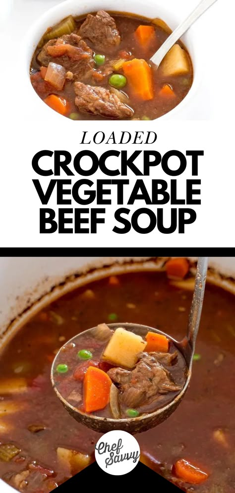 Veg Beef Soup, Beef Soup Slow Cooker, Slow Cooker Vegetable Beef Soup, Easy Healthy Crockpot, Crockpot Vegetable Beef Soup, Crockpot Vegetable, Chef Savvy, Beef Soup Recipes, Vegetable Beef Soup