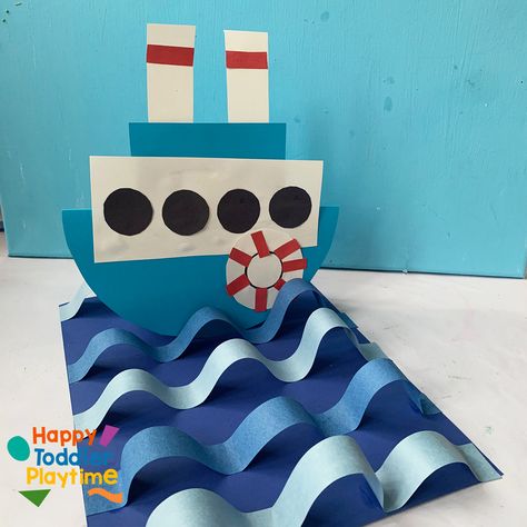 Boat Rocking in the Waves Craft - Happy Toddler Playtime Boat Activities For Kids, Boat Craft Kids, Boat Crafts For Kids, Sea With Boat, Wave Letters, Easy Summer Activities, Homemade Sidewalk Chalk, Letters Preschool, Summer Crafts For Toddlers