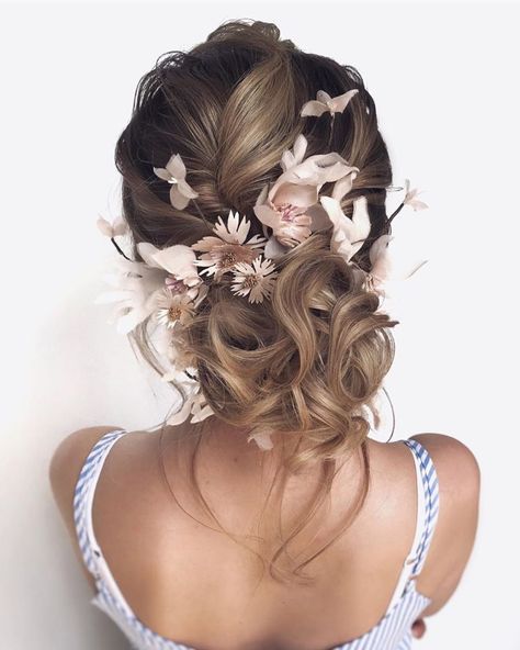 Updos For Medium Hair Wedding, Long Curly Wedding Hair, Medium Hair Wedding, Wedding Updos For Medium Hair, Wedding Updos, Curly Wedding Hair, Flowers In Her Hair, Wedding Hairstyles With Veil, Up Dos For Medium Hair