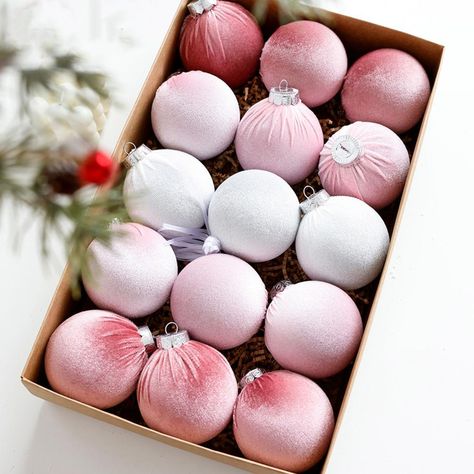 Soft Texture Tree Ornaments Christmas Balls Shatterproof Festive Velvet Christmas Ball Ornaments Set Xmas Baubles, Christmas Ball Ornaments, Fabric Christmas Trees, Velvet Christmas, Christmas Tree Baubles, Christmas Ball, Ornaments Christmas, Ball Ornaments, Pink Beige