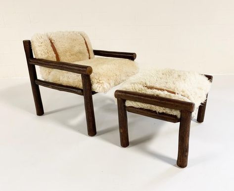 Forsyth X Old Hickory Butte Chair and Ottoman with Custom Sheepskin Cushions For Sale at 1stdibs Lakehouse Design, Old Hickory Furniture, Tahoe House, Hickory Furniture, Old Hickory, Chair And Ottoman Set, Chair Ottoman, Ottoman Set, Buffalo Leather