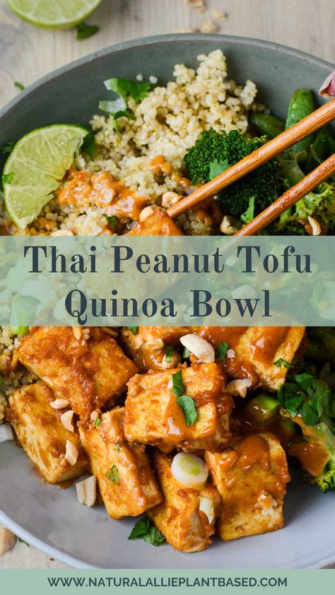 Tofu Quinoa Bowl, Thai Peanut Tofu, Tofu Dinner Recipes, Tofu Salad Recipes, Tofu Quinoa, Peanut Tofu, Tofu Recipes Healthy, Tofu Recipes Easy, Bowl Meals