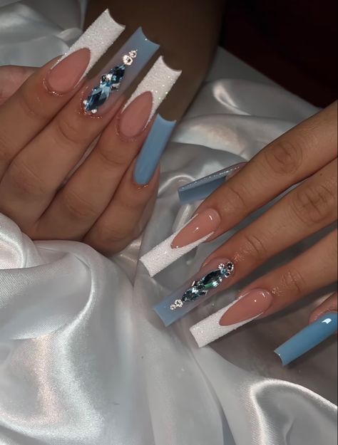 #longnails @AmbitiousGyall ✨ Solid Color Acrylic Nails, Long Acrylic Nail Designs, Blue Acrylic Nails, White Acrylic Nails, Long Acrylic Nails Coffin, Long Square Acrylic Nails, White Nail, Bling Acrylic Nails, Pink Acrylic Nails