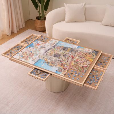 【Jigsaw Puzzle Organizer】Our puzzle table is sized to accommodate most standard puzzles, offering you the ideal space for your activity. Its multifunctionality helps you complete puzzles quickly and keeps them organized while you handle daily tasks. | VEVOR 1 Player Wood Puzzle brownWood in Beige | 1.97" H X 32.7" W X 24.6" L | Wayfair