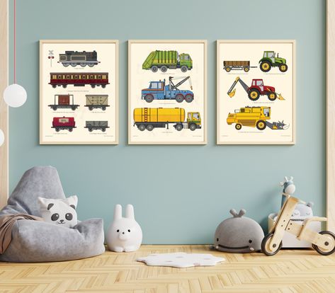 Excited to share this item from my #etsy shop: Vehicle print set, Train poster, Boys wall art, Vehicle Poster, Farm machinery poster, city trucks print, Toddlers room decor, Boys nursery Truck Room Decor, Room Decor Boys, Truck Room, Boys Wall Art, Truck Nursery, Toddlers Room, Train Posters, Boy Wall Art, Toddler Room Decor